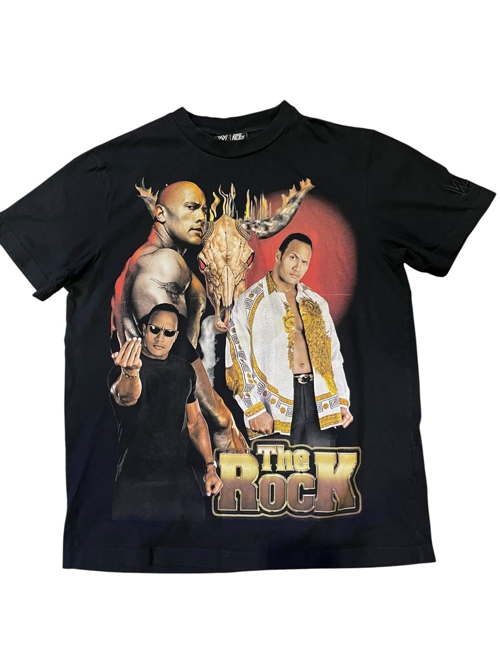 The Rock WWE wrestling Black Graphic Tee with Gold and Red Accents